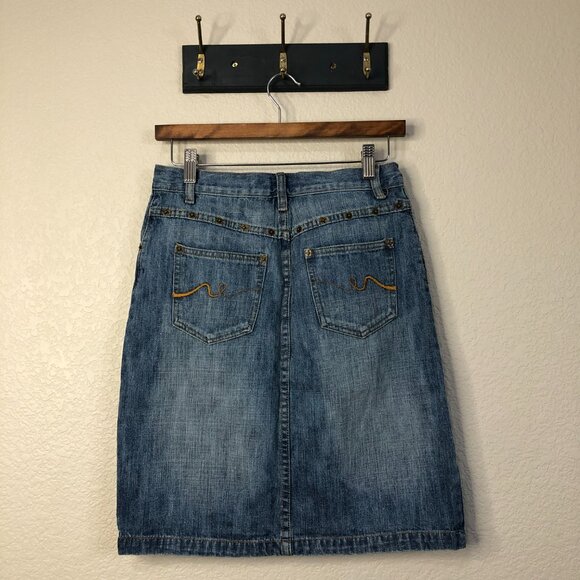 B Jeans Vtg Midi Denim Skirt Women's 4 Cowgirl Western Rodeo Rivets 100% Cotton - Picture 12 of 12